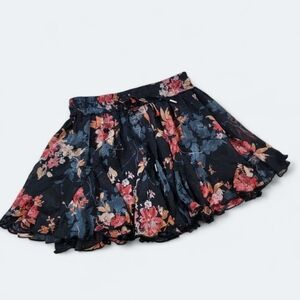Bishop & Young Floral Black Mini Skirt Size Medium Full Flowy